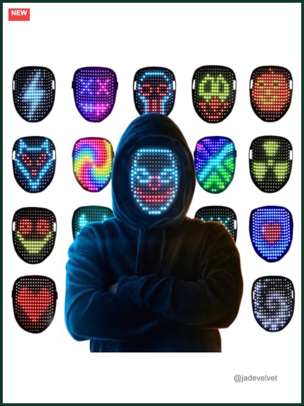 Motion-Sensored LED Light Up Mask 50 Patterns Rechargeable Cosplay